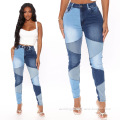 2021 Women Wholesale Casual Denim Pencil High Waist Leg Pants High Quality Patchwork Fashionable Cotton Elastic Washed Jeans